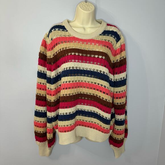 Minus Women's Mikala Long Sleeve Knit Pullover Long Sleeve Stripe Multi Relax XL - Picture 3 of 12